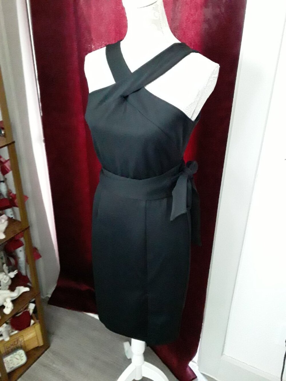 New Grace Karin dark black crisscross back midi dress size S